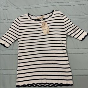 NWT Hem & Thread Anthropologie Black and White Striped Tee